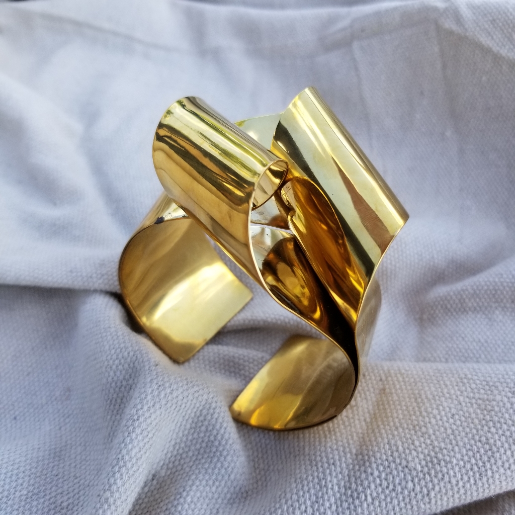 Brass Modern Sculpture Cuff Ribbon Knot Knotted Bracelet Solid Brass 85$